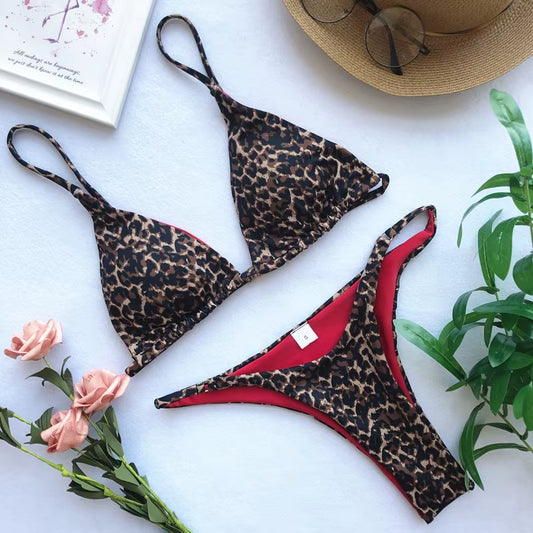 2024 Micro Leopard Bikini Women High Cut Bandage Push up Swimsuit Sexy Bathing Suit Padded Thong Swimwear,Summer Beach Vacation