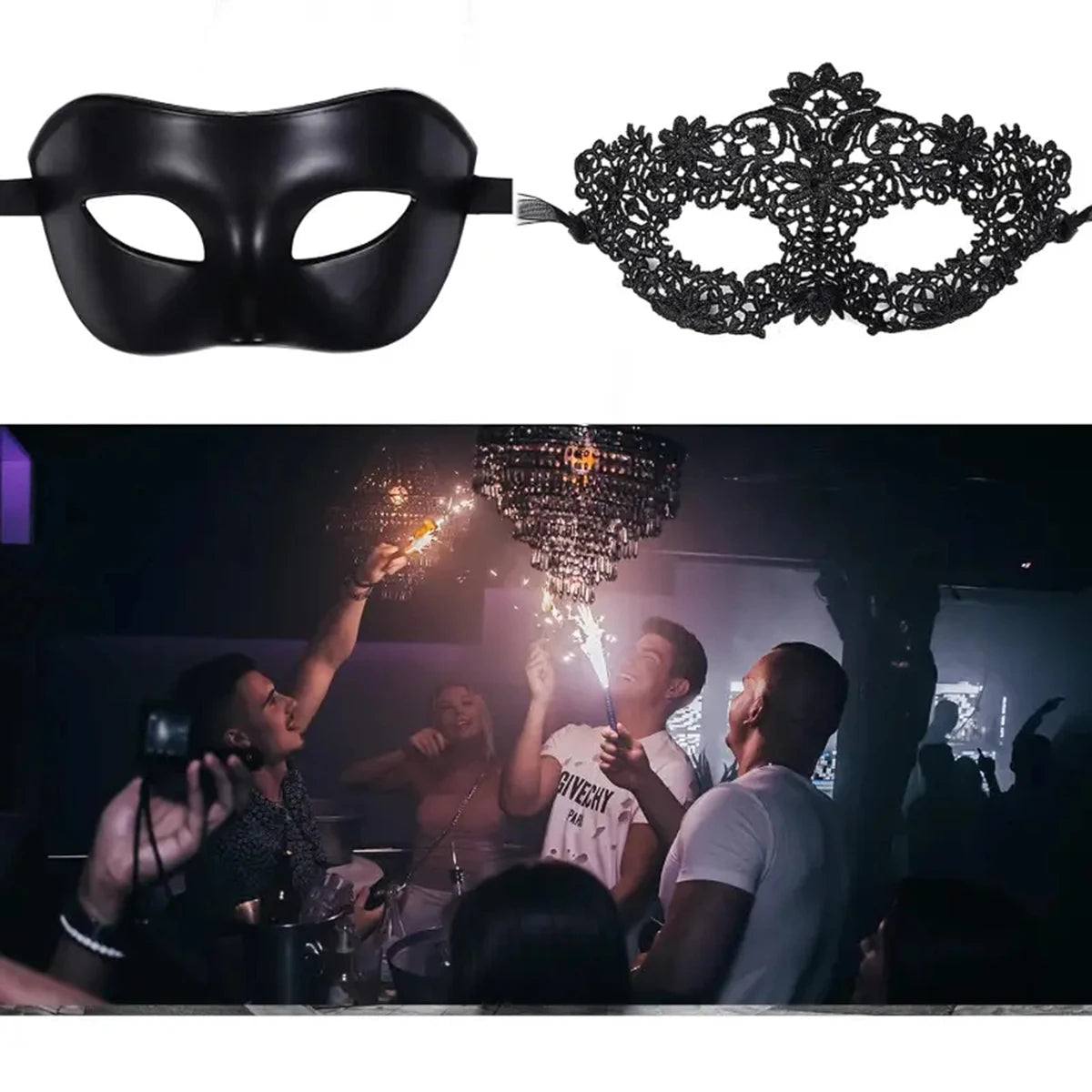 2Pcs Elegant Black Lace Masquerade Mask Set for Couples - Perfect for Venetian Party, Mardi Gras, and Halloween Celebrations