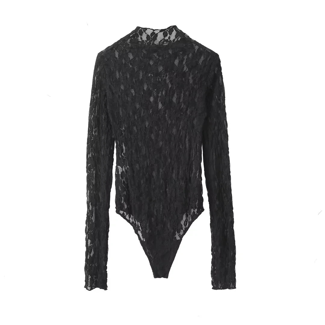 Womens Lace Pants Sets Slim Jumpsuits Top + High Waist Trousers Sexy Lady Floral Lace Translucent Y2K Bodysuit Suits
