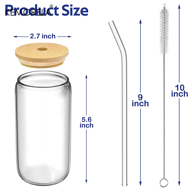 1/4Pcs 400ML Glass Cup with Wooden Lid and Straw Juice Drink Beer Mug Coffee Milk Transparent Water Cup Suitable for Parties