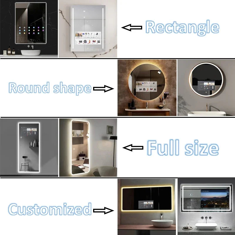 Large Touch Screen Bath Full Hd Tv Mirror Led Bathroom Android Smart Wall Mirror Smart Mirror Tv Glass Magic