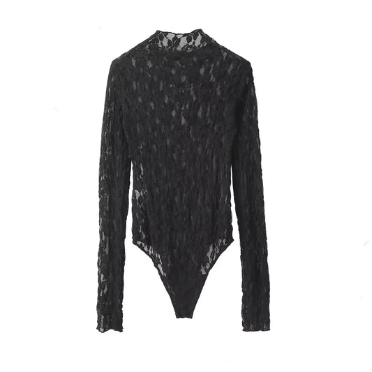 Womens Lace Pants Sets Slim Jumpsuits Top + High Waist Trousers Sexy Lady Floral Lace Translucent Y2K Bodysuit Suits