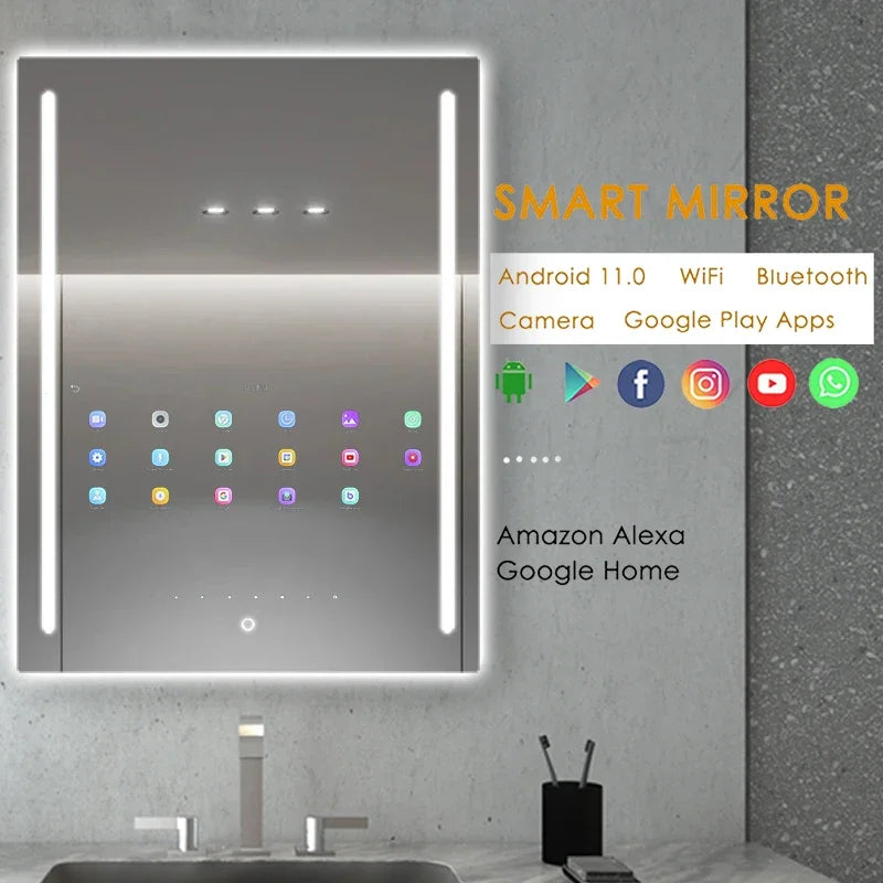 Large Touch Screen Bath Full Hd Tv Mirror Led Bathroom Android Smart Wall Mirror Smart Mirror Tv Glass Magic